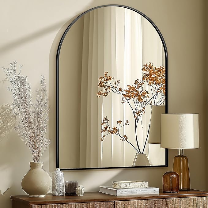 Arched Wall Mirror for Bathroom,Mirrors for Wall,28''x40'',Vanity Mirror for Bedroom Dresser, Entryway, Living Room, Metal Frame (28''x40'',Black)