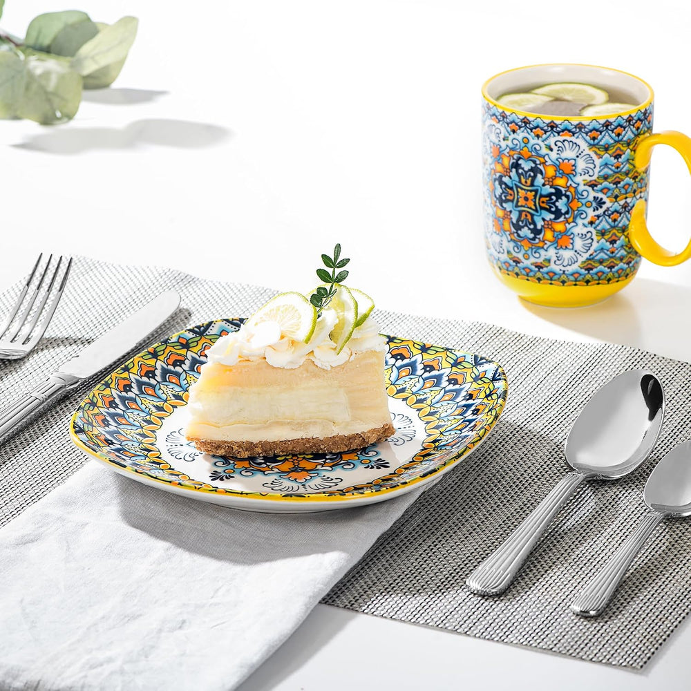 Boho Ceramic Dessert Plates Set of 6, 7.3 Inch Square Appetizer Plates