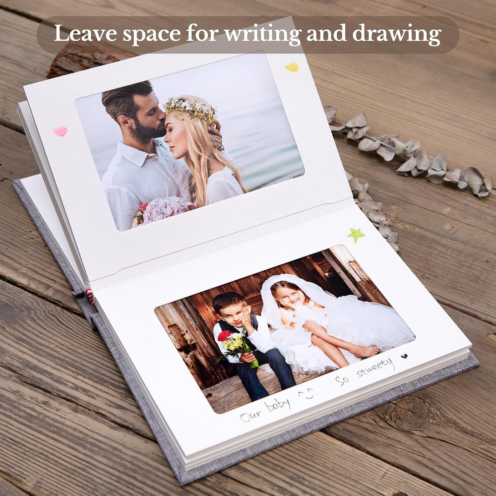 Pssoss 4x6 Photo Album with Writing Space, Linen Cover, 30 Photos, Black