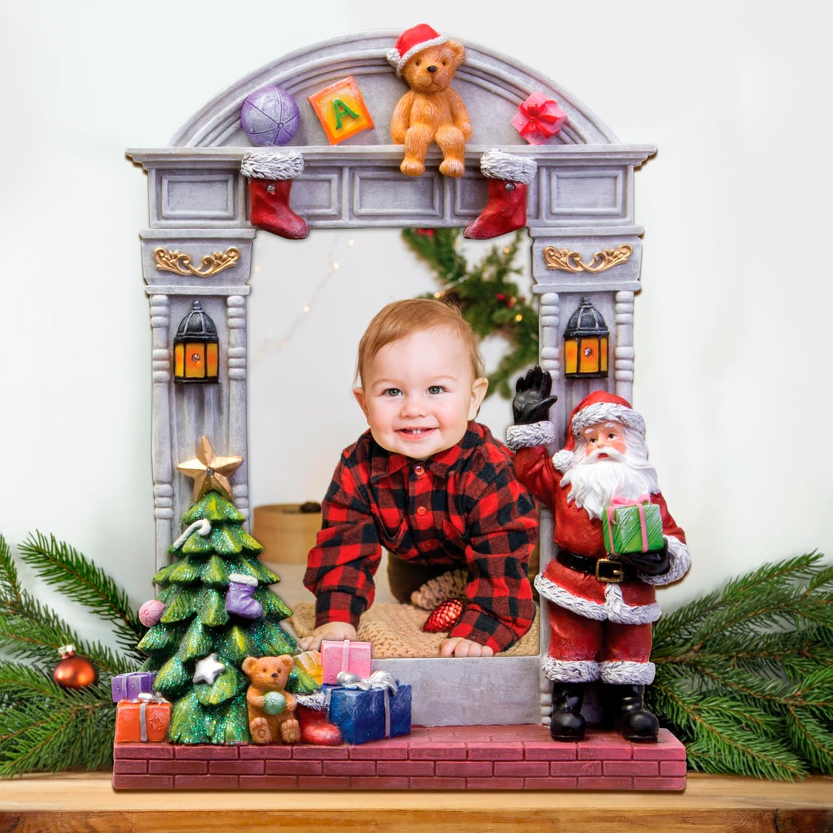 4x6 light up resin picture frame w/santa &, side view