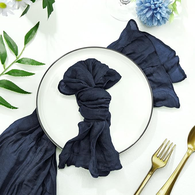 12 Pack Cheesecloth Table Runner 10Ft Christmas Gauze Boho Table Runners for Wedding Decor Bridal Shower Decorations Baby Shower Party(35" x 120")(Navy)
