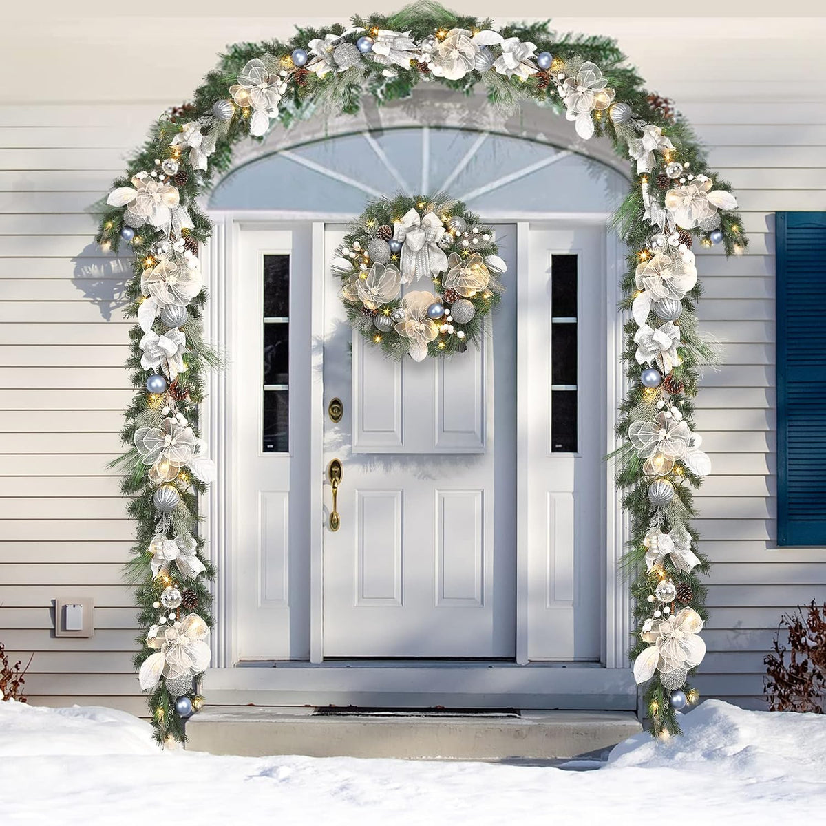 vofuly pre-lit 6 feet winter white silver christmas, side view