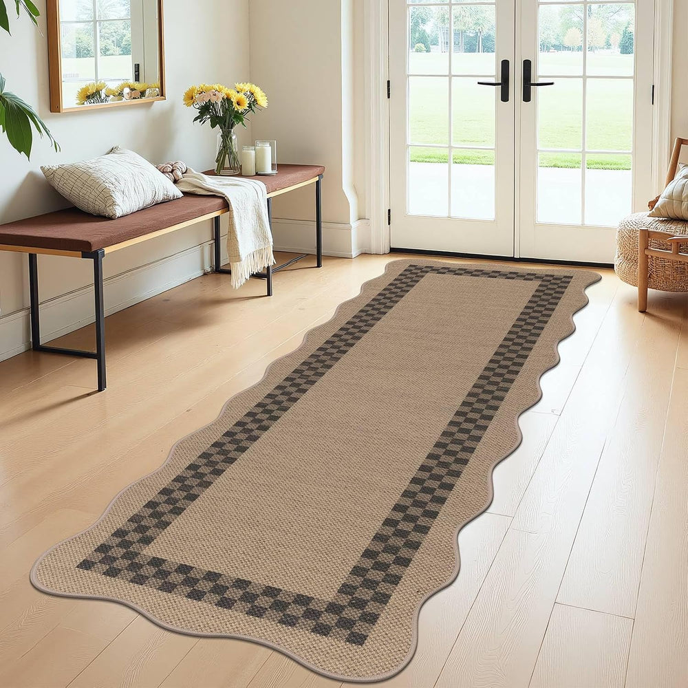 Hallway Runner Rug, 2'x6' Non Slip Faux Jute Runners Checked