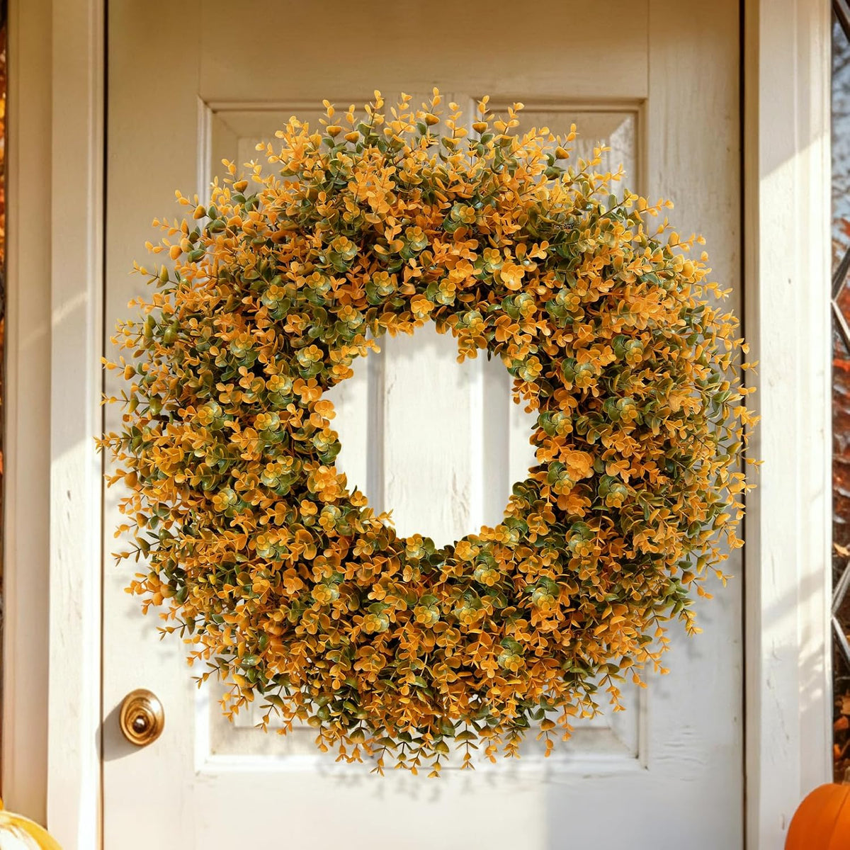 28 Inch Large Fall Boxwood Wreaths for Front Door Decoration(Orange)