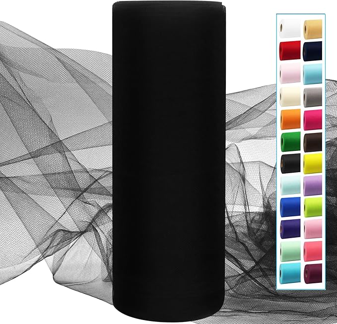 IONTACH Black Tulle Fabric Rolls 54 Inch by 40 Yards Fabric Tulle Bolt for Wedding Halloween Decorations DIY Black Tutu Baby Shower Table Skirt Ceiling Decor Birthday Party Craft Supplies