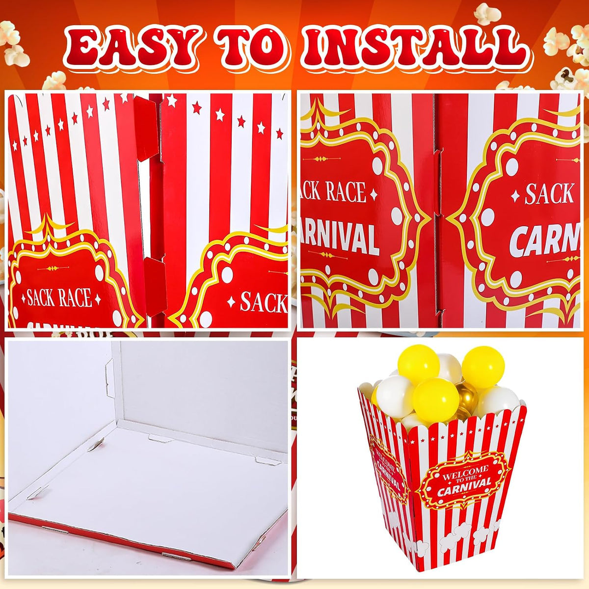 Blosssound 60 Balloons Giant Popcorn Box Decoration Stand Carnival Party