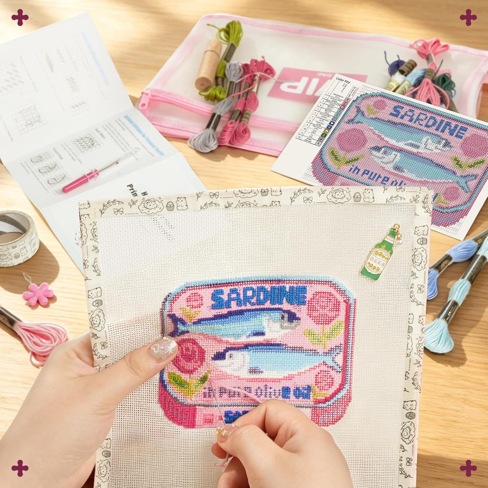 Kaitiaki 18 mesh Needlepoint Canvas Kit, 8 in Painted Canvas Set with Embroid...