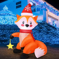 Leyndo 5 ft Lighted Fox Christmas Decor Inflatable Fox with Santa Hat