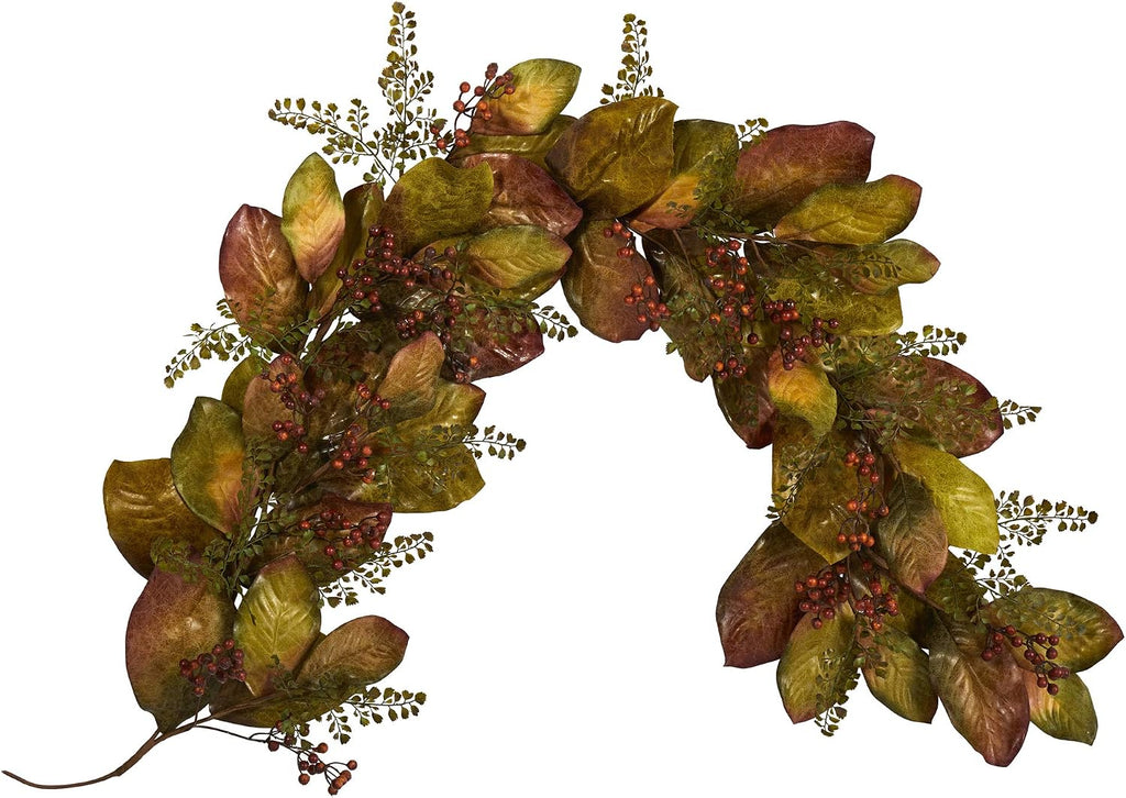 Nearly Natural 6ft Autumn Magnolia and Berries Artificial Garland