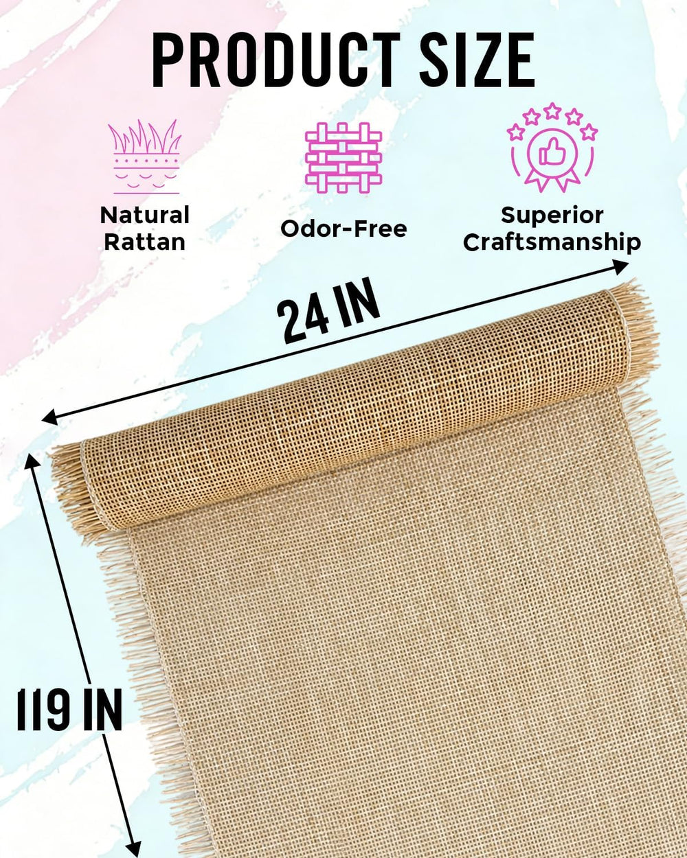 Glasaort 24" x 119" Natural Rattan Cane Webbing Roll, Natural Cane ...