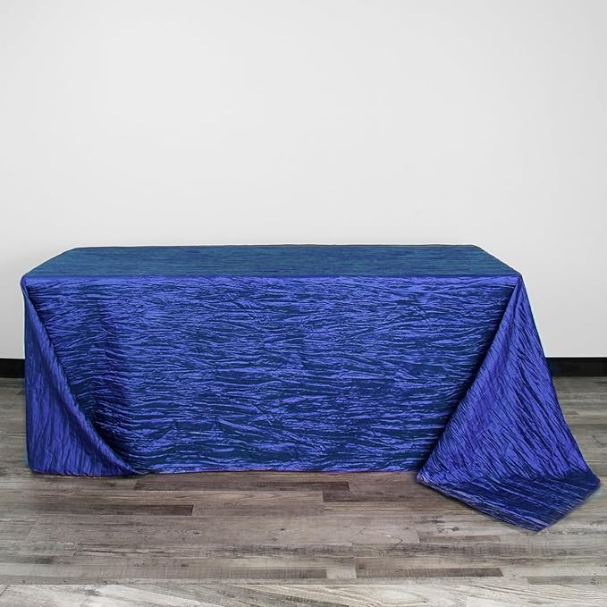 YOUR CHAIR COVERS - 90 x 132 inch Rectangular Crinkle Taffeta Tablecloth - Royal Blue, Rectangle Table Linens for 6 ft Rectangular Tables, Wedding Crushed Table Cloth