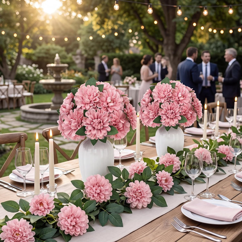 50 Set Wedding Artificial Dahlia Flower with Stems, Dusty Rose