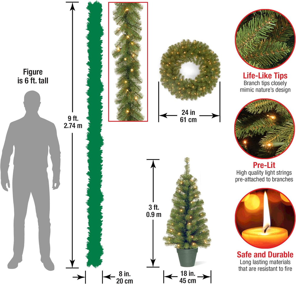 National Tree Company Pre-Lit Evergreen Collection Christmas Decoration Set