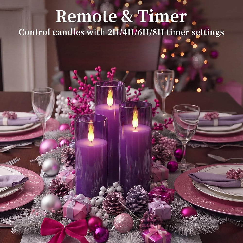 Homemory Purple Flameless LED Pillar Candles, Remote Timer, 9 Pack