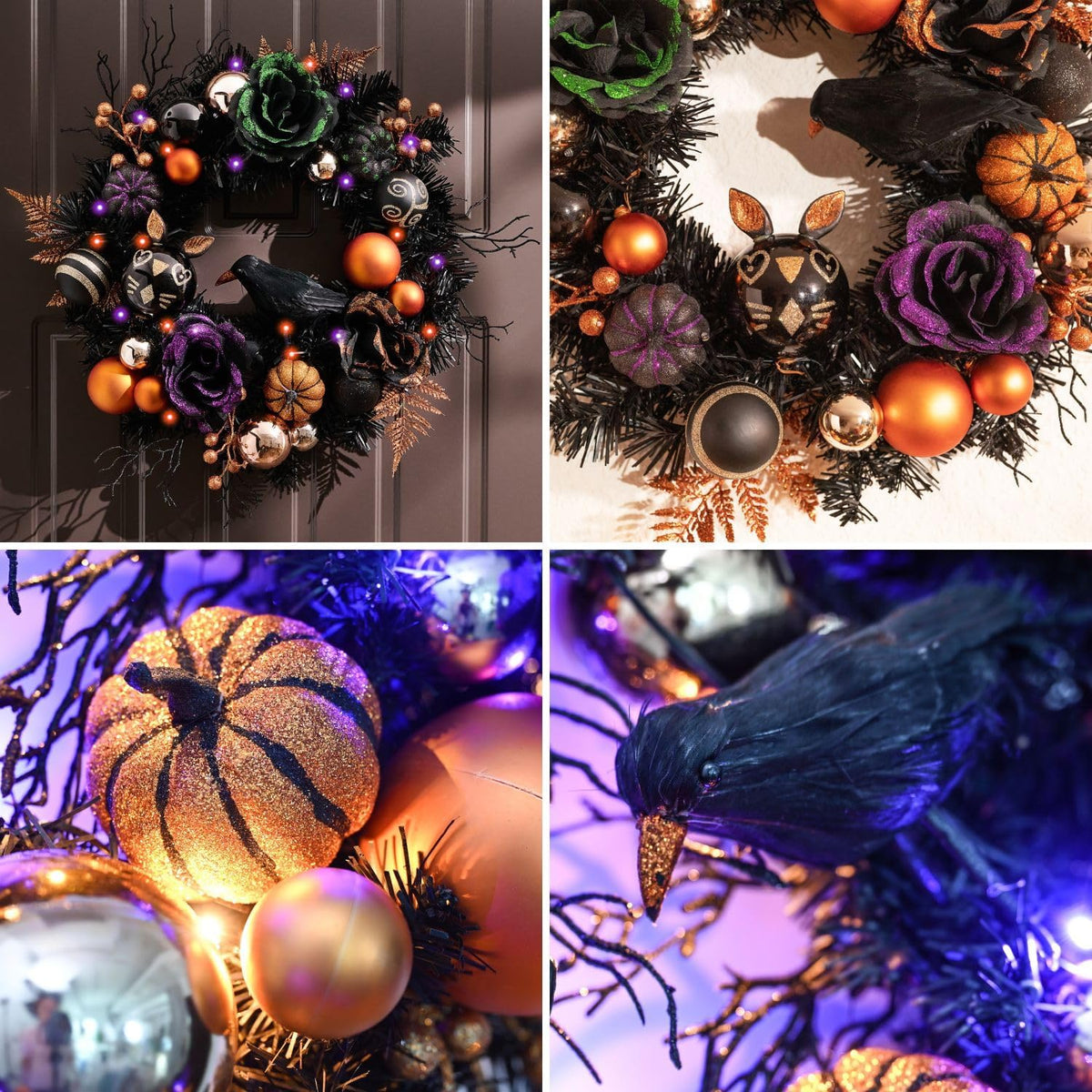 Valery Madelyn 18" Halloween Wreath with Lights for Front Door Party Decor
