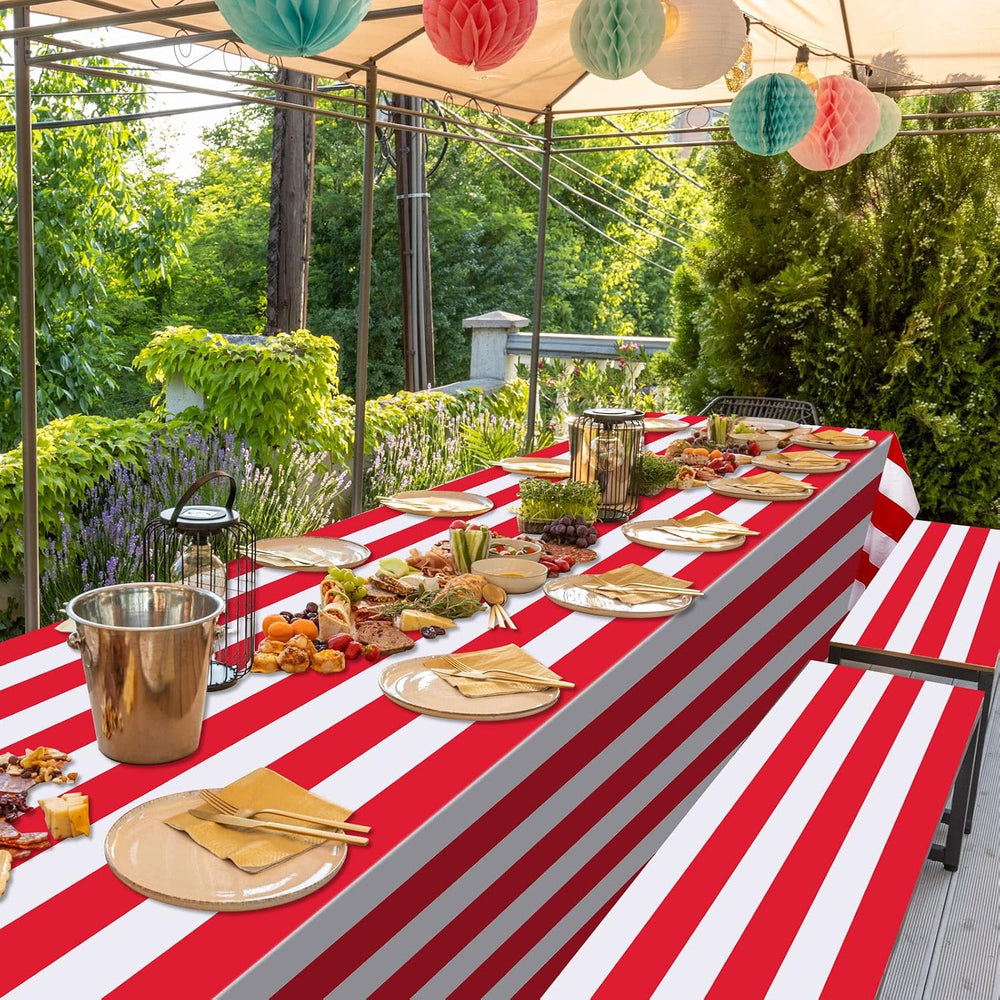 Ctosree Red and White Striped Tablecloth Roll 100 Ft Plastic Carnival