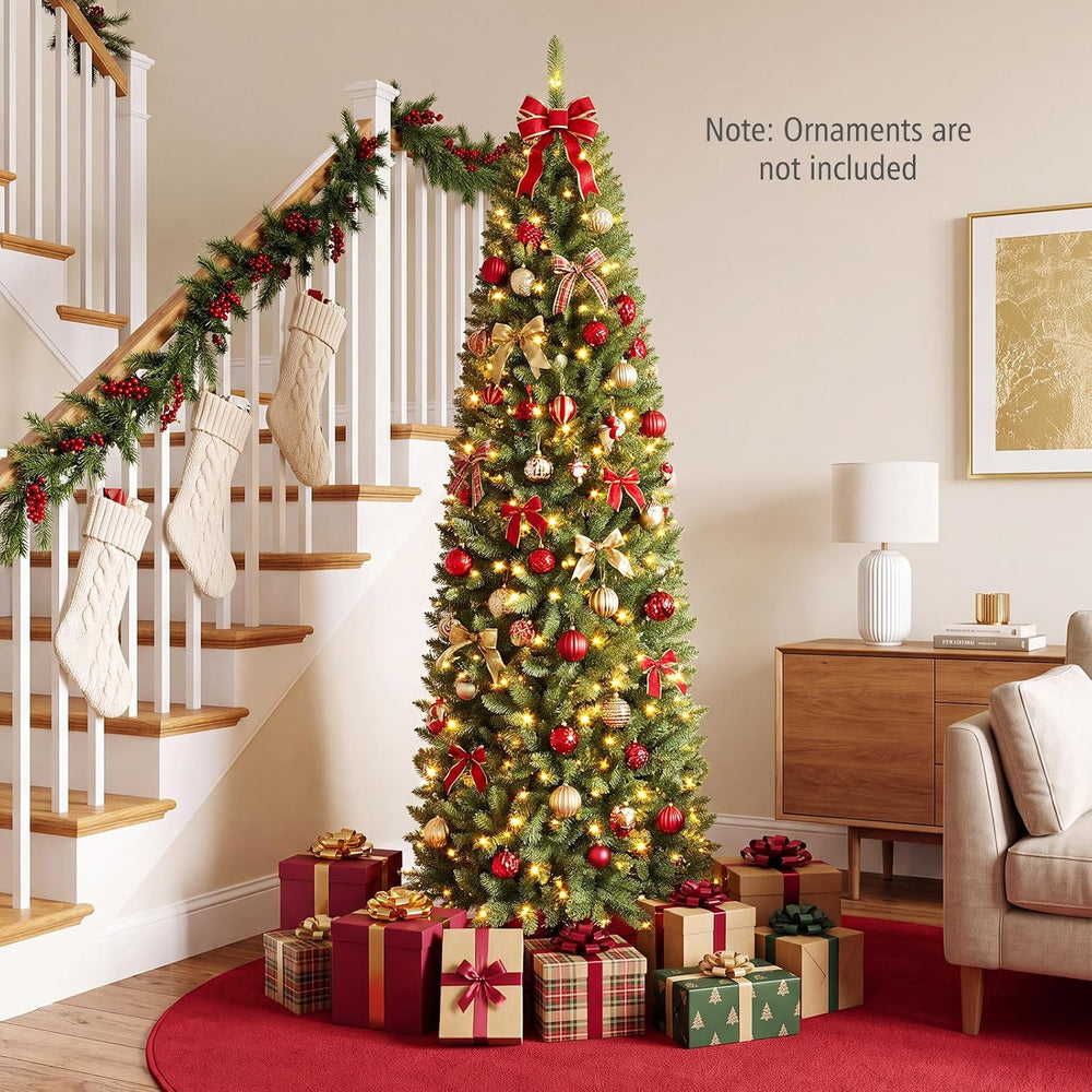 Goplus 7ft Pre-Lit Pencil Christmas Tree with 350 Warm White LED Lights