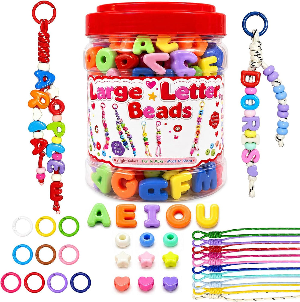 Kasmena 460Pcs Chunky Large Letter Beads DIY Keychain & Bracelet Making Kit