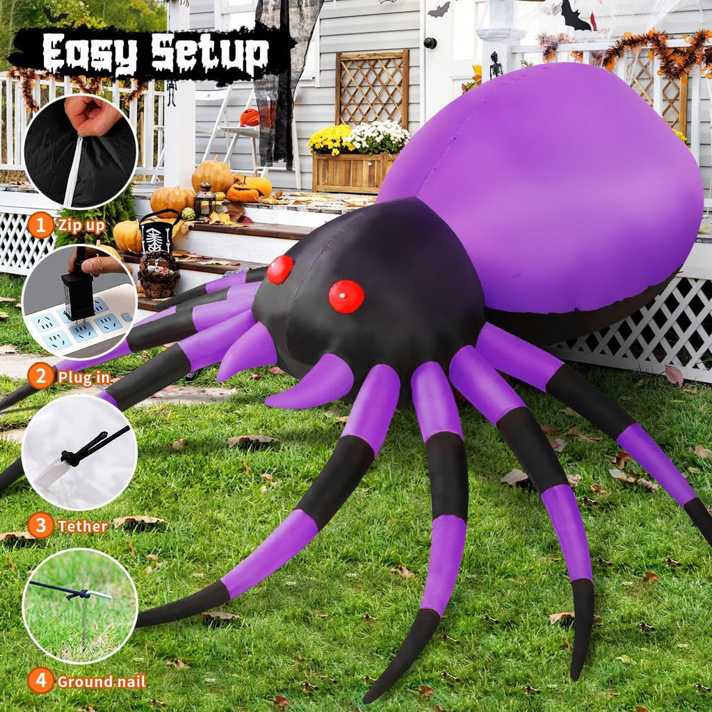 GOOSH 5 FT Width Halloween Inflatable Spider Outdoor Decoration with Magic Light, Blow Up Yard Inflatables Holiday Inflatables for Outdoor Yard Garden Lawn Decor