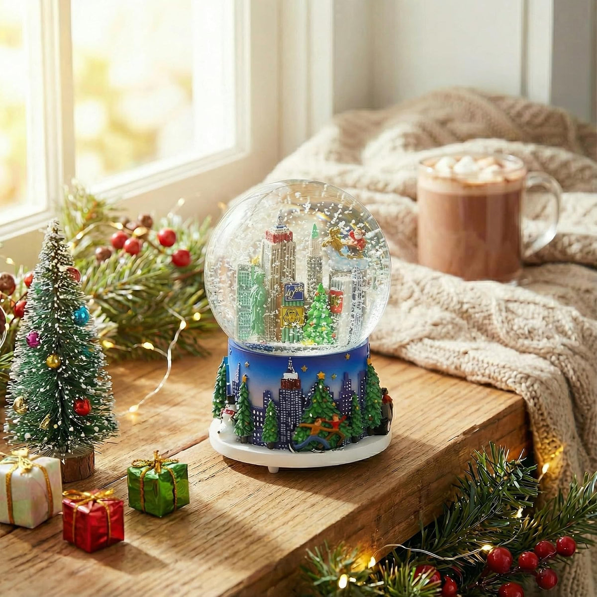 Musical New York City Christmas Snow Globe Rockefeller Center Skyline NYC Snow Globes