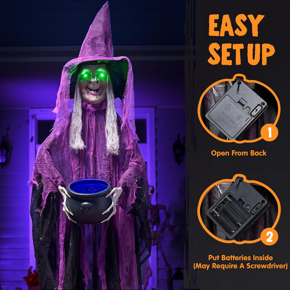 JOYIN Halloween Decorations Standing Witch with Cauldron, Scary Ghost Decor w...