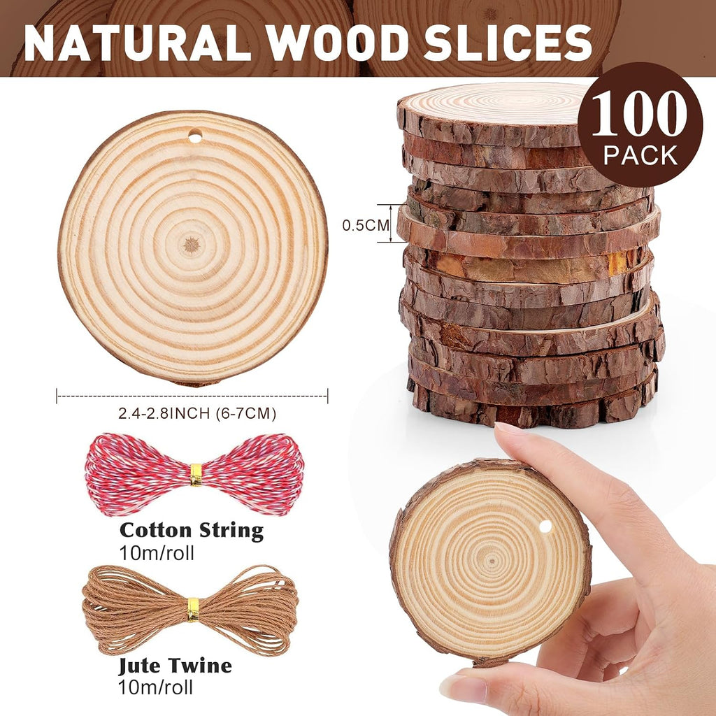 nature wood slices for crafts,2.4-2.8in unfinished natural wood, close-up detail