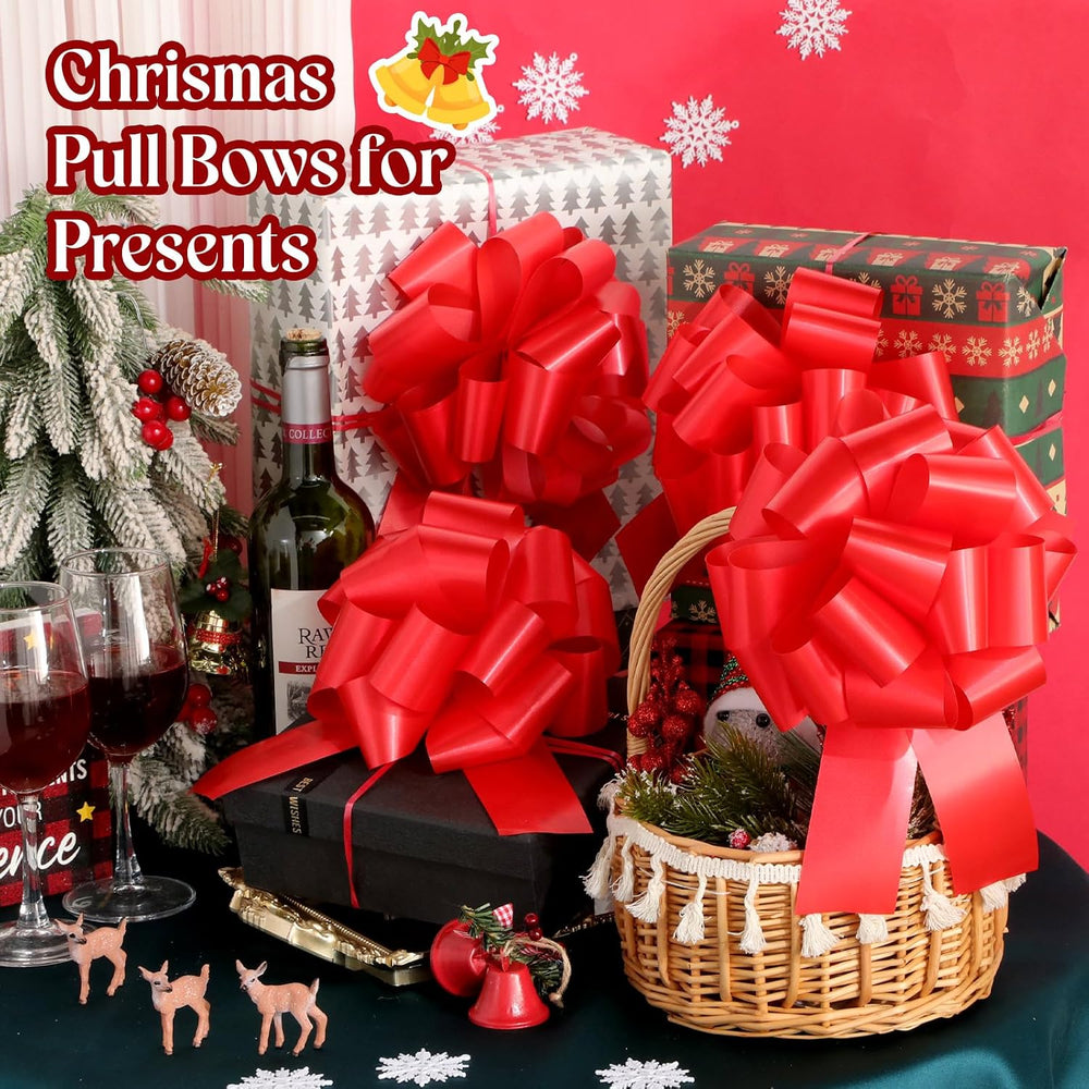 60 Pcs 9" Pull Bow Christmas Gift Wrapping with Ribbon, Red