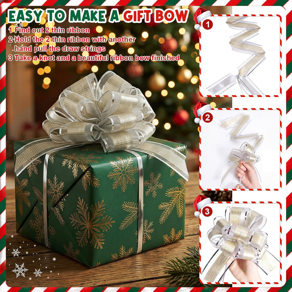 48 Pcs 6 Inch Xmas Pull Bows for Gift Wrapping, Silver