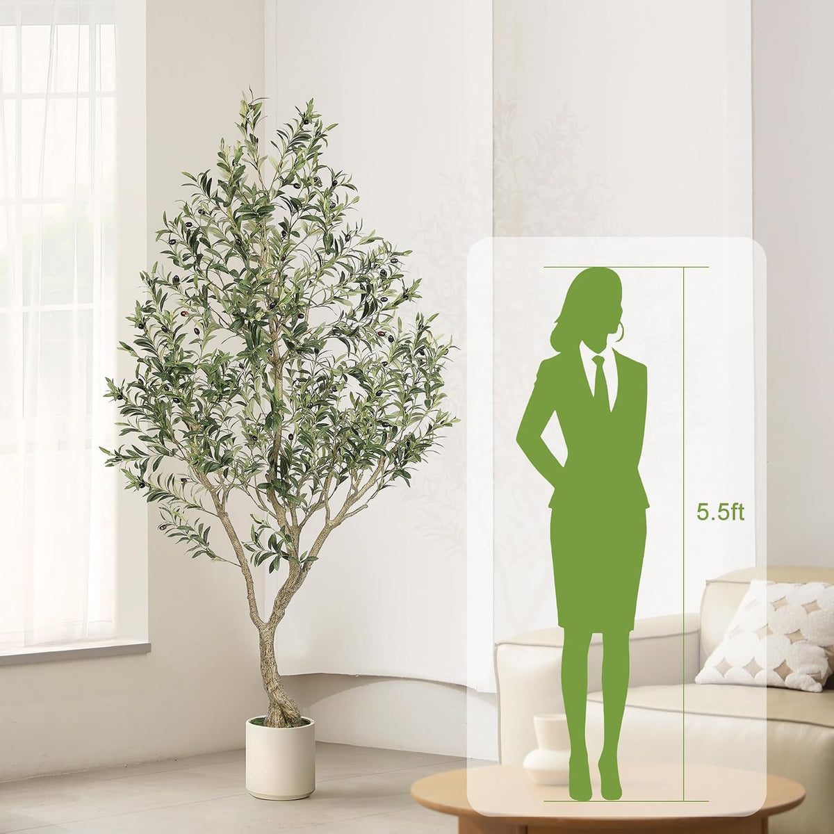 lyerse faux olive tree 7ft with sturdy white, close-up detail