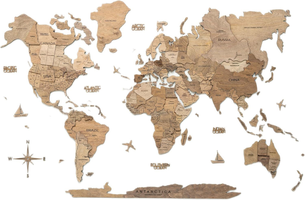Enjoy The Wood 3D Wooden World Map Wall Art (Terra, M)