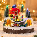 VCUTEKA Christmas Village Houses, Camper with People Campfire and Rotating Train Lighted Musical Christmas Village Collectible Building for Xmas Indoor Decorations or Holiday Table Displays