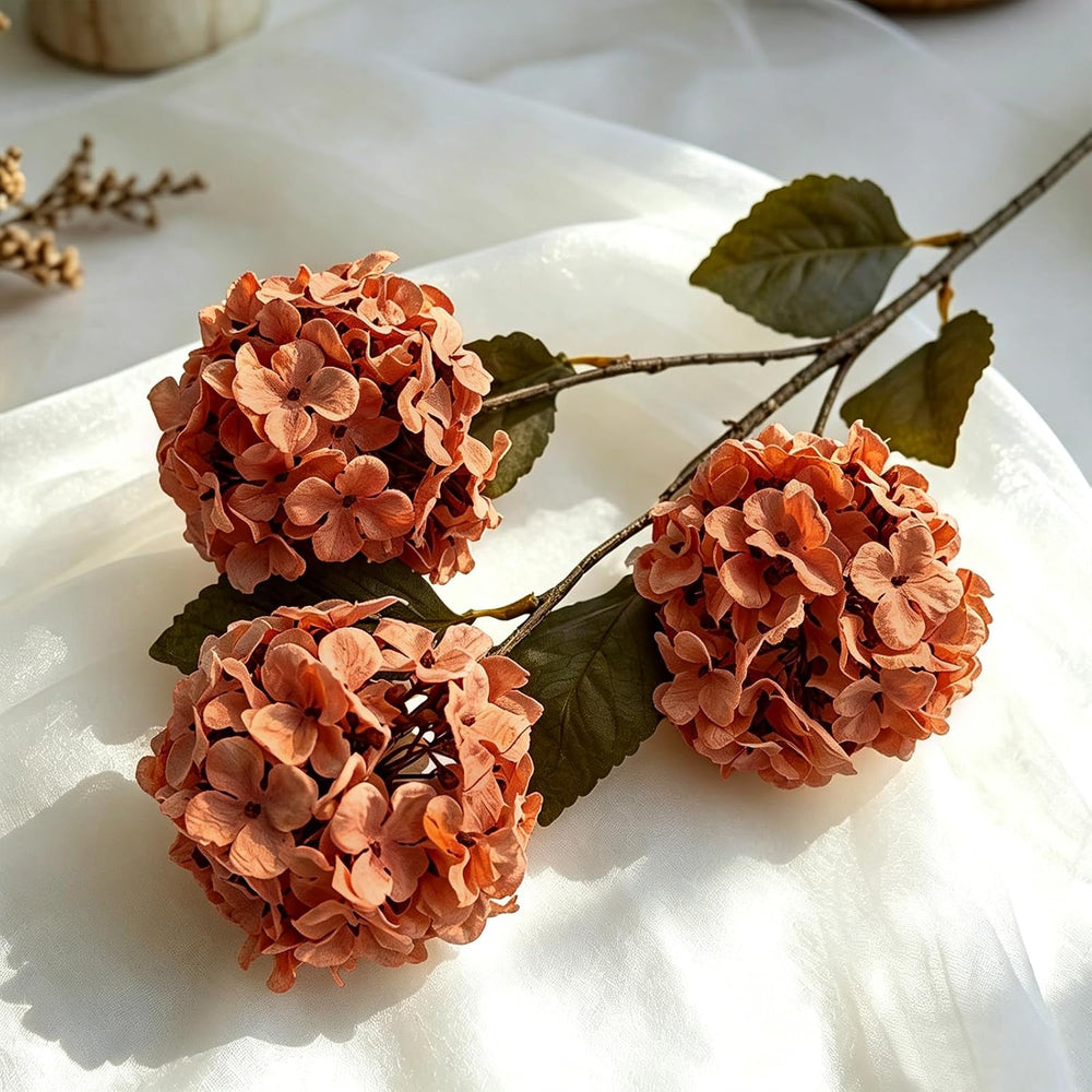 Thewe 4Pcs Orange Hydrangea Artificial Flowers – 27" Vintage Fake Flowers