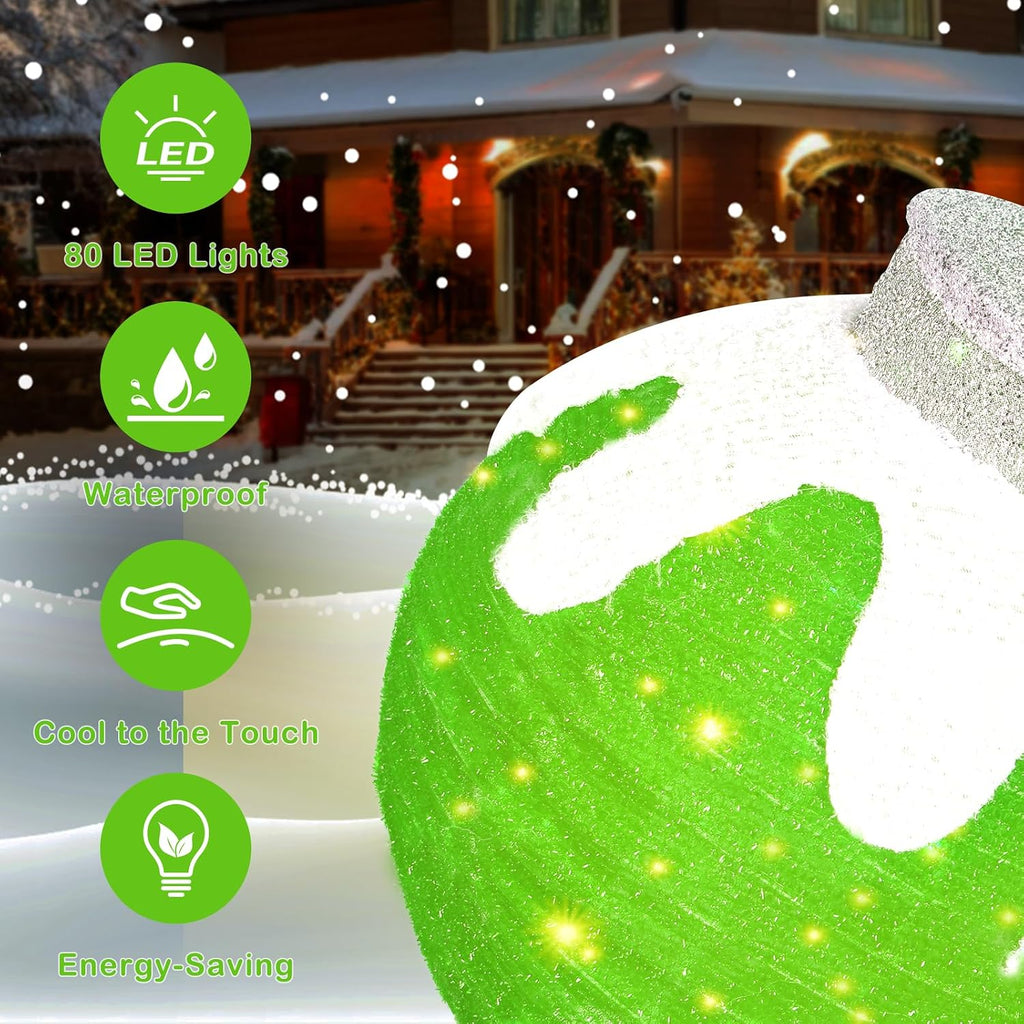 outdoor christmas ornaments, lighted pop-up holiday ball decoration, side view