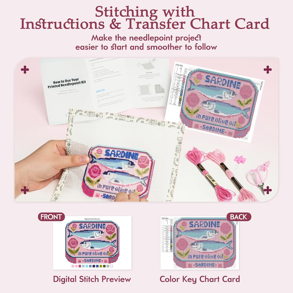 Kaitiaki 18 mesh Needlepoint Canvas Kit, 8 in Painted Canvas Set with Embroid...