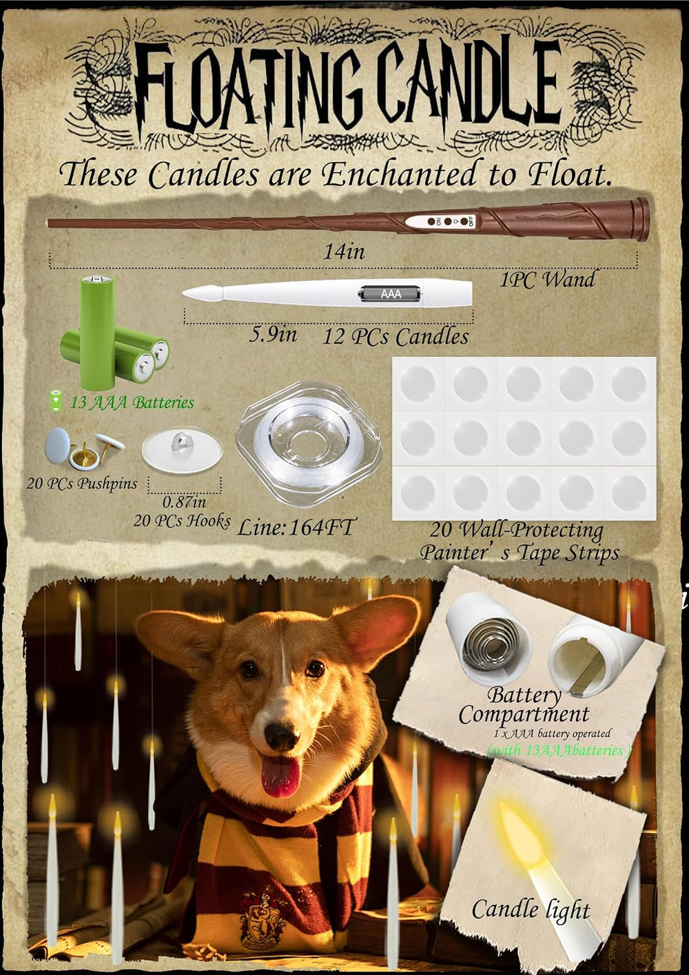 Floating Candles with Wand & 13 AAA Batteries Magic LED Flickering-12PCs