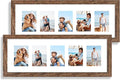 8x24 Picture Frame 2 Pack, Rustic Brown Wood Frame with Tempered Glass, Display Pictures Multiple Five 4x6 With Mat or 8 x 24 Without Mat - Horizontal or Vertical Wall Mounting