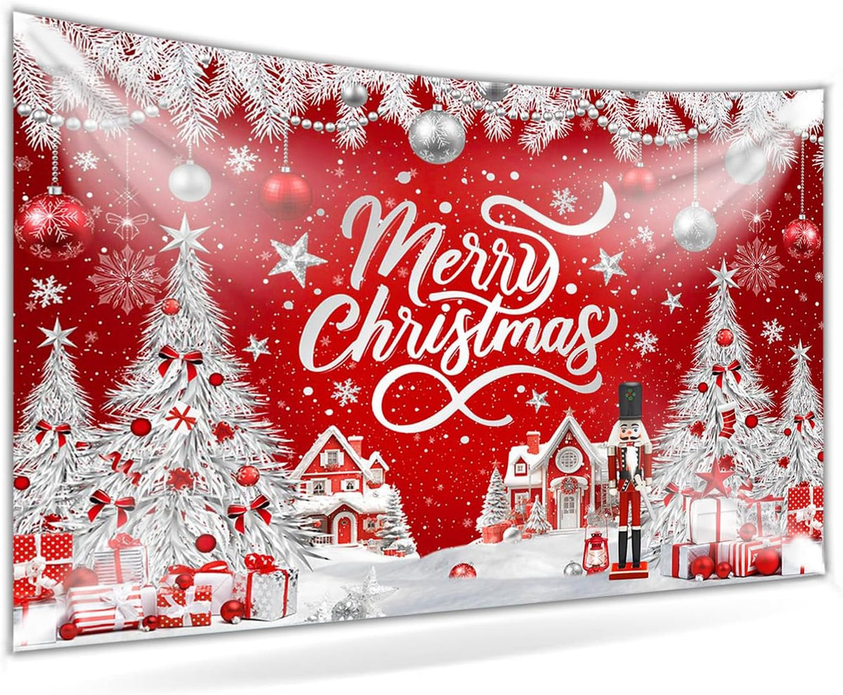 Mocsicka Merry Christmas Nutcracker Backdrop Red and White Nutcracker Christmas Tree Decor Winter Christmas Holiday Photo Booth Props (10x8ft(120"x96"))