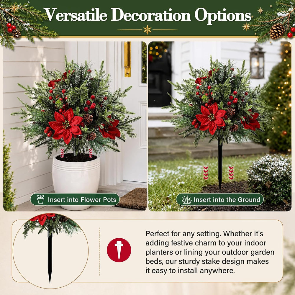 2 Pack Artificial Poinsettia Flowers with Pinecones for Christmas Decor