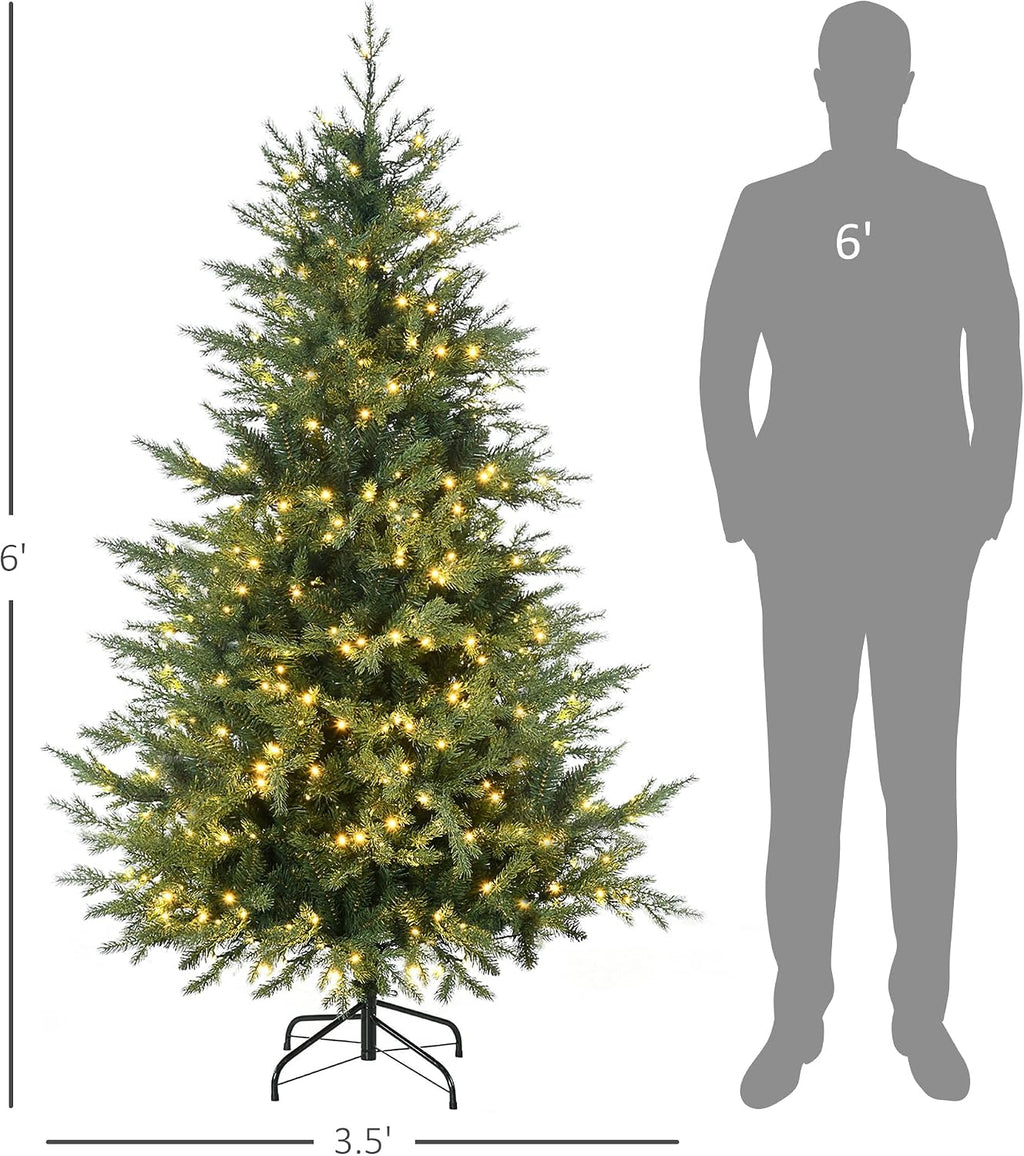 HOMCOM 6ft Tall Prelit Artificial Christmas Tree with 2328 Branches