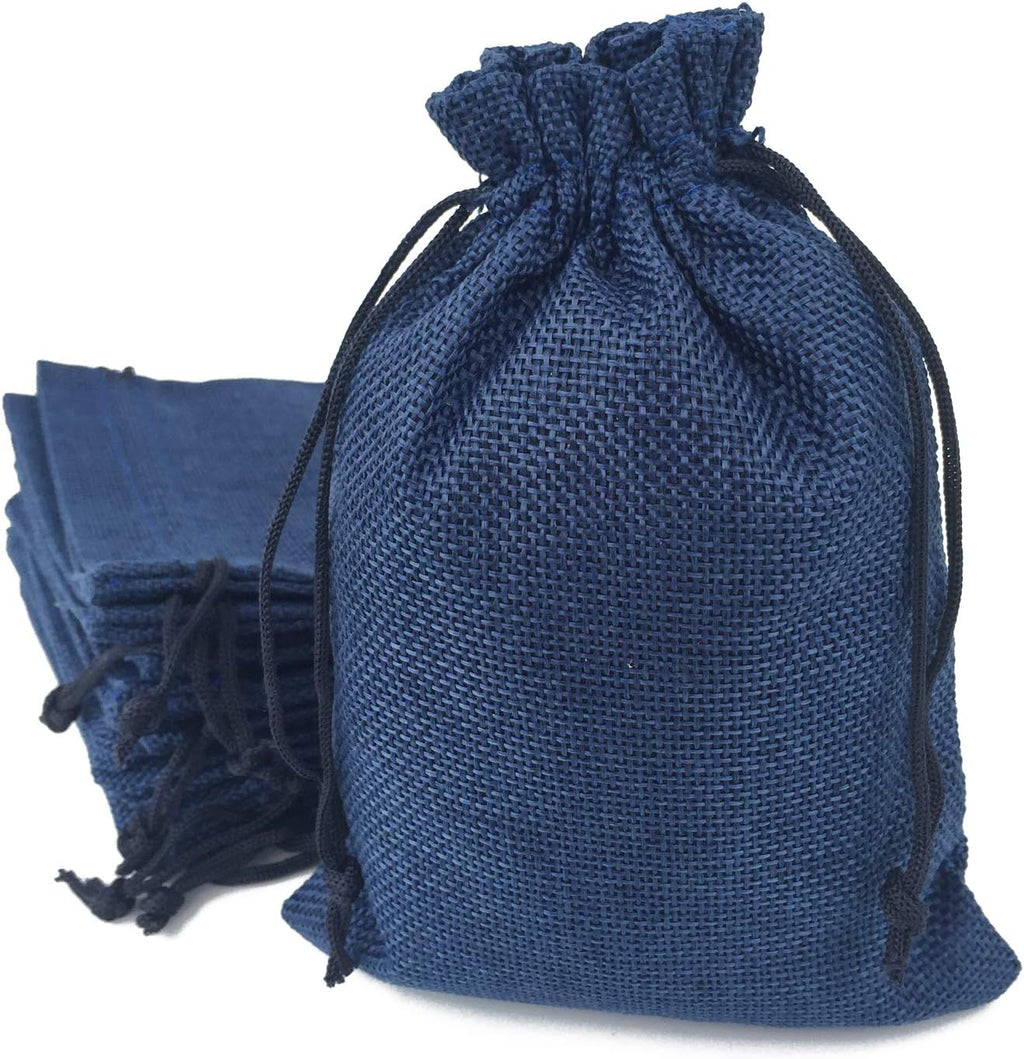 50-Pack Navy Burlap Gift Bags with Drawstring - Reusable Jewelry Pouches for Christmas, Holiday Wedding, Birthday Party Favors - 7x9 Inches Eco-Friendly Treat Bags (50 Count)