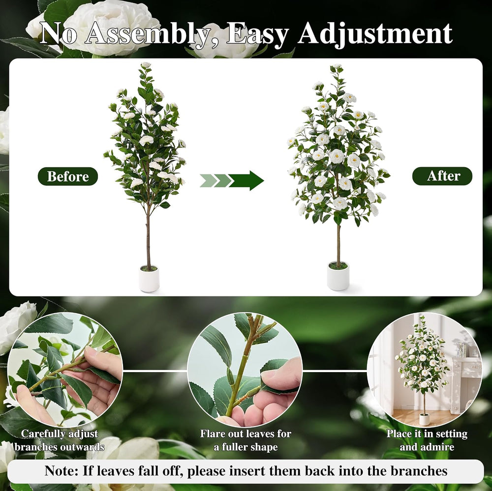 2 Pack 5 FT Artificial Camellia Tree, Artificial Tree Plants Outdoor