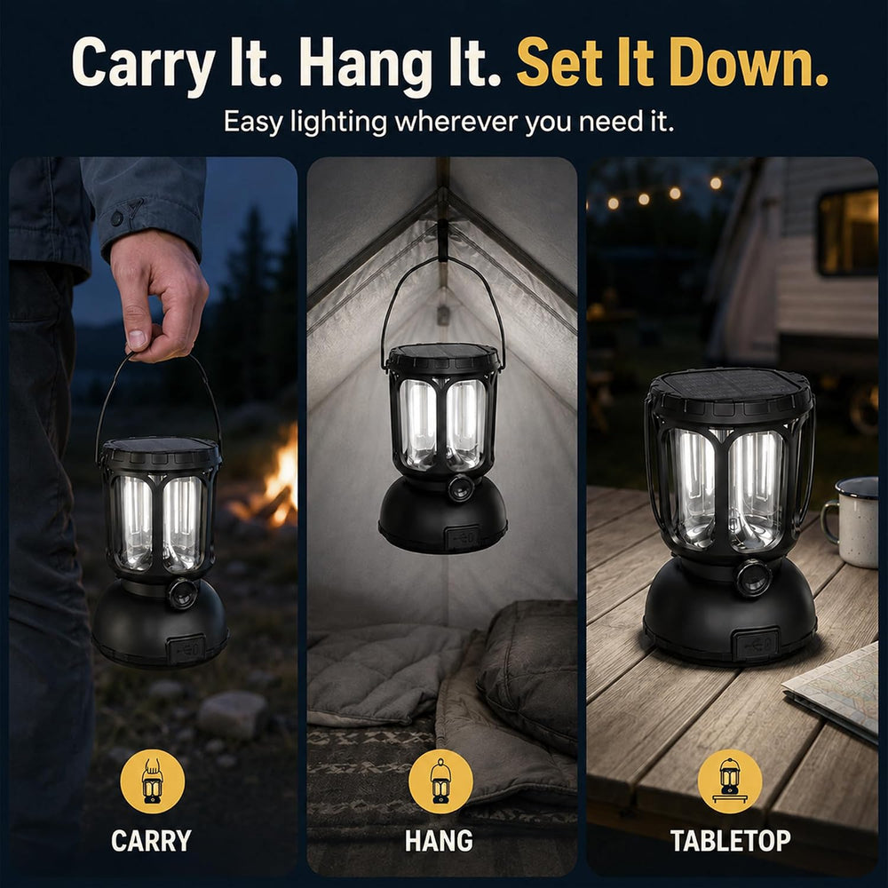Raynic Camping Lanterns 2 Pack, USB-C & Solar Rechargeable, Long Last
