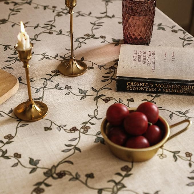 patdrea Designer Linen French Long Tablecloth for Rectangle Table,Fall Country Breathable Floral Tablecloths,Table Cover for Kitchen Dining,Tea Party,Christmas,Thanksgiving,63"x94"-Oliveirad