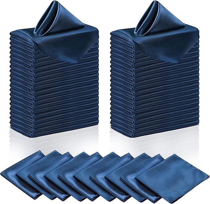 Manyshofu 60 Navy Blue Satin Napkins - 20x20 Inches Square Fabric Napkins Set - Soft & Reusable for Wedding Dinner Party Lunch (60 Pieces)