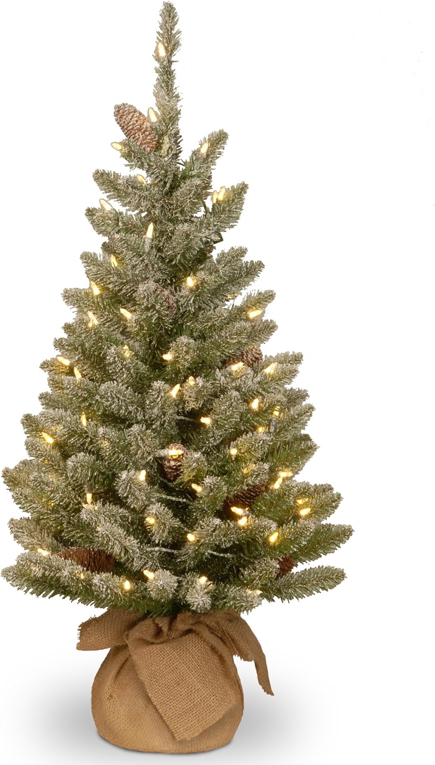 National Tree Company 3ft Pre-Lit Mini Flocked Artificial Christmas Tree