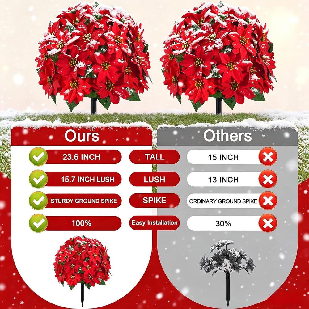 2 PCS Christmas Outdoor Artificial Poinsettia Flower Topiary Trees