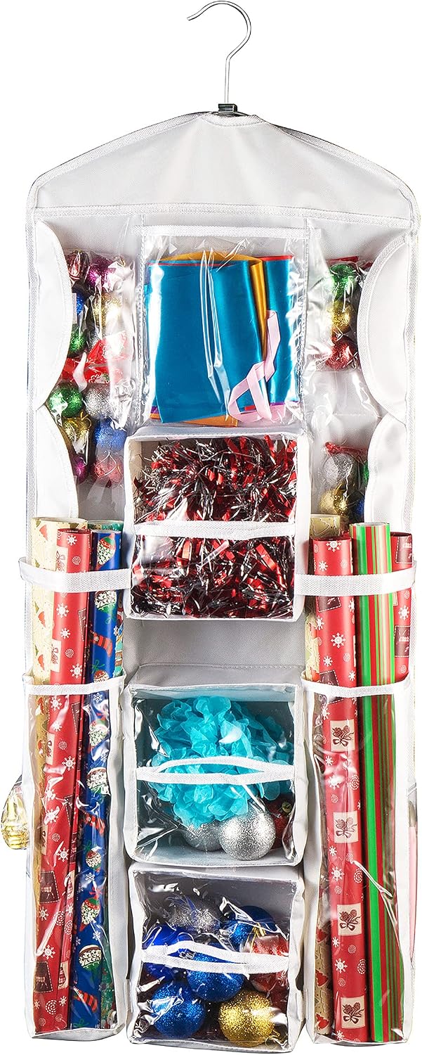 Wrapping Paper Storage Organizer- Dual Sided Hanging Gift Wrap Station- Clear...
