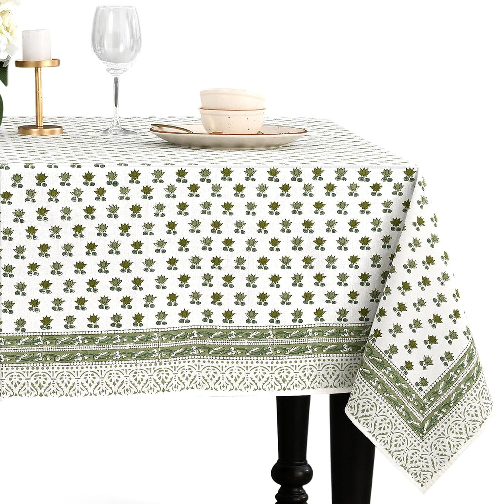 CPC Lotus Meadow Tablecloth 100% Cotton 60x90 Inch Indian Block Print Rectang...