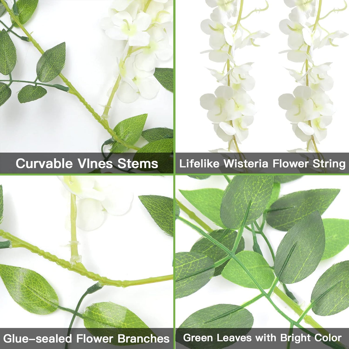 U'Artlines 10Pcs 7.2 Ft/Piece Artificial Wisteria Garland White