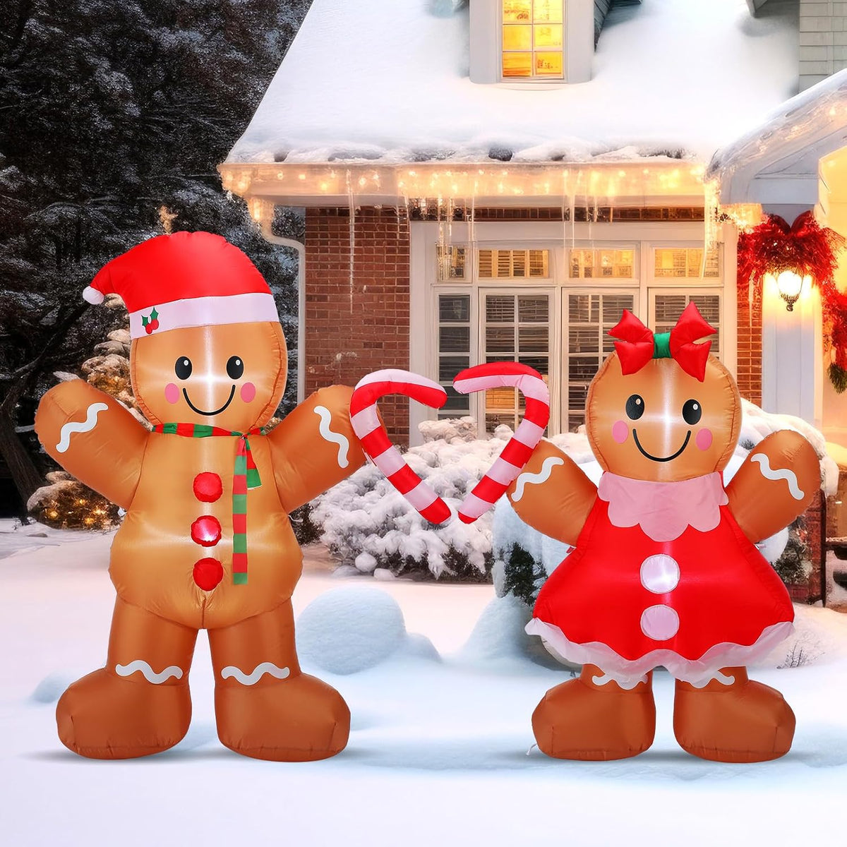 Soulchen 2 Sets 5 ft Christmas Gingerbread Man Inflatable Outdoor with LED